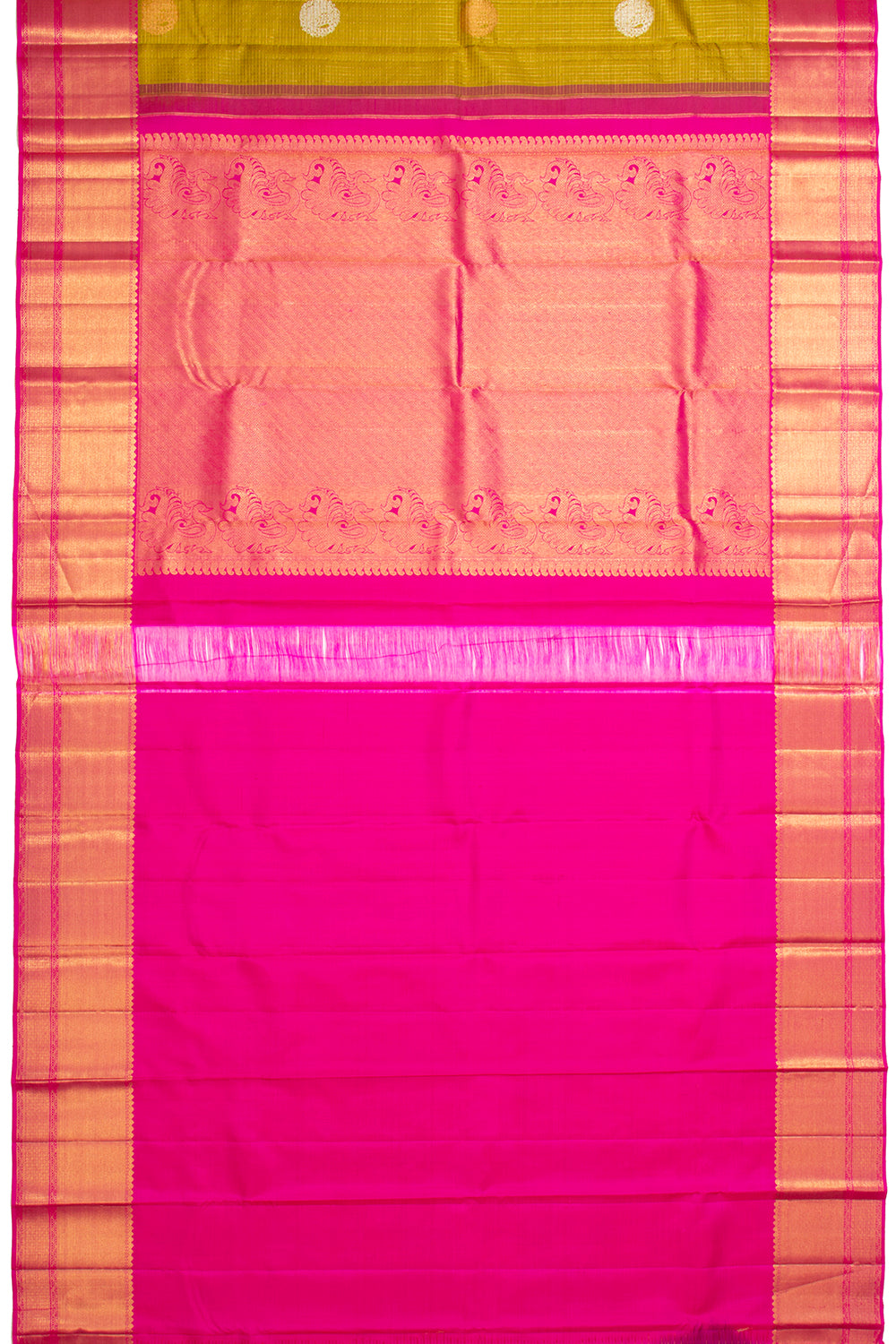 Kanchipuram Silk Checks And Butta Mehendi Green Saree