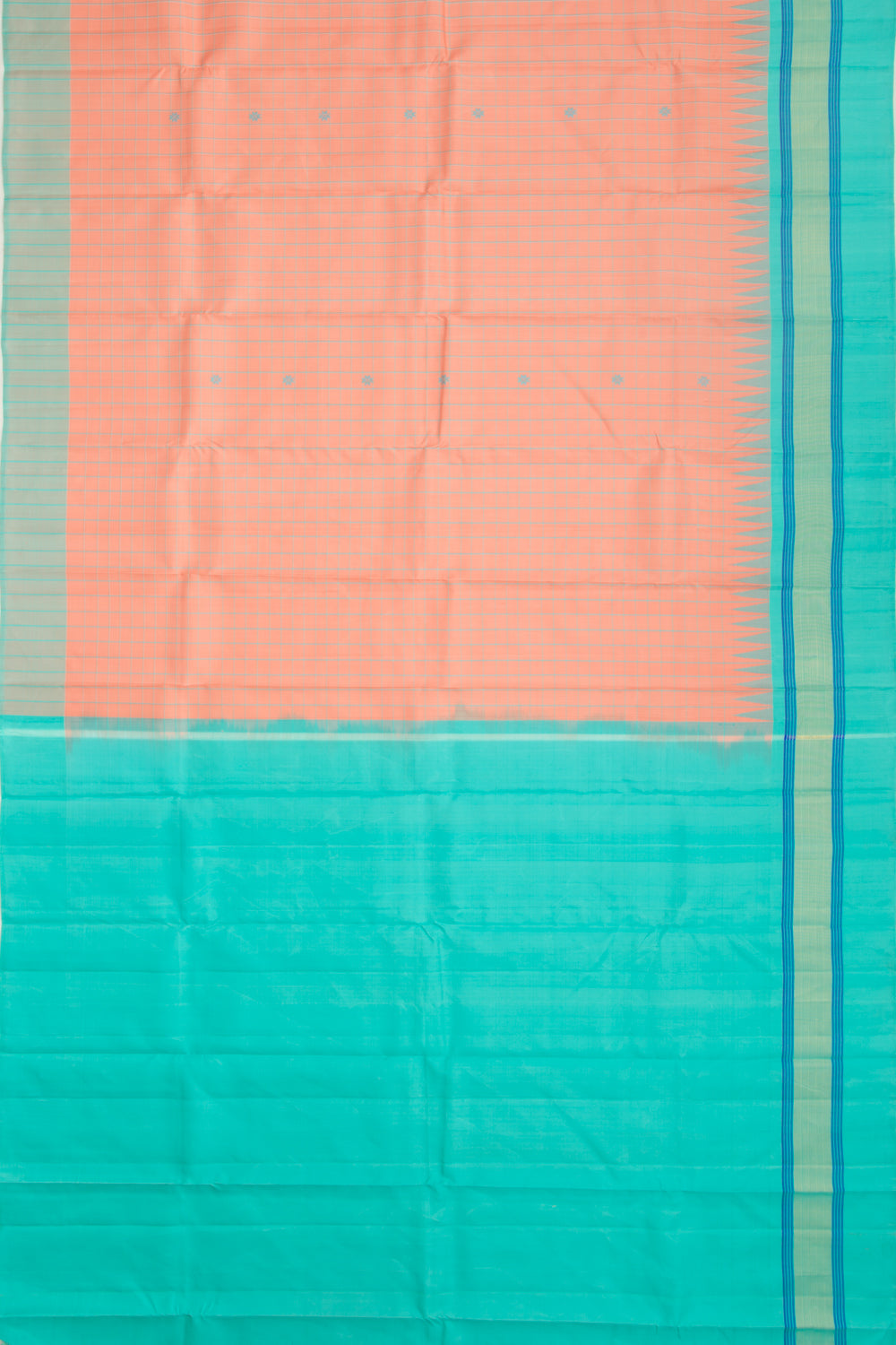 Kanchipuram Silk Checks And Butta Pastel Orange Saree