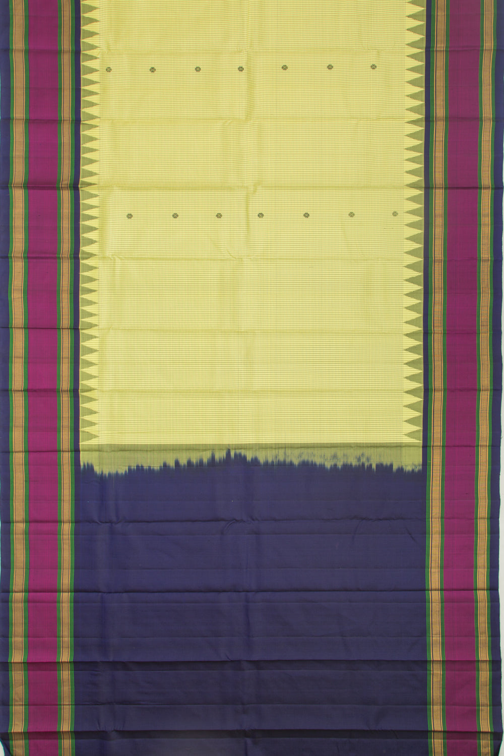 Kanchipuram Silk Checks And Butta Lemon Yellow Saree
