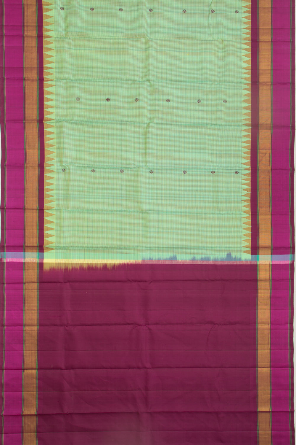 Kanchipuram Silk Checks And Butta Dual Tone Green Saree