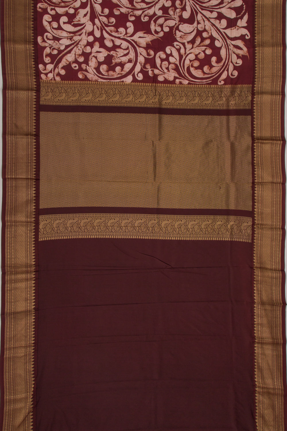 Chanderi Silk Batik Printed Coffee Brown Saree