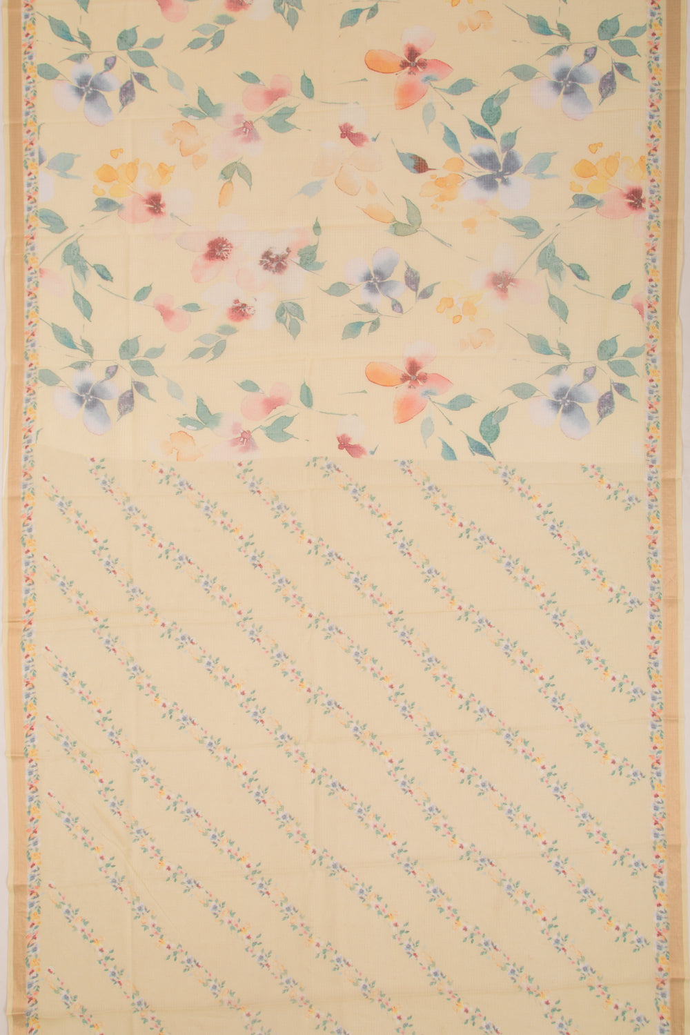 Kota Soft Silk Floral Printed Lemon Yellow Saree