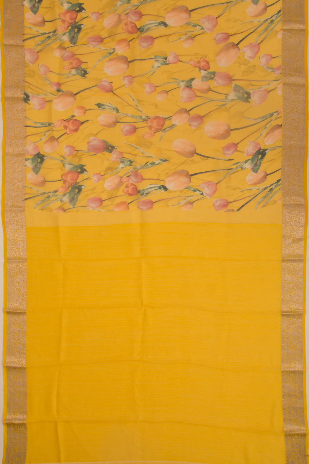 Organza Floral Printed Yellow Saree