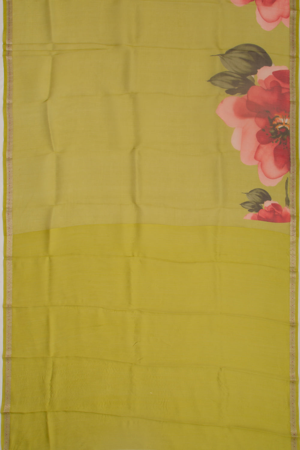 Organza Floral Printed Green Saree