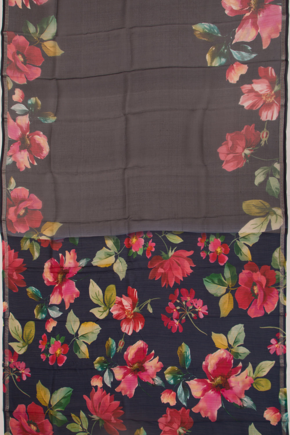 Organza Floral Printed Black Saree