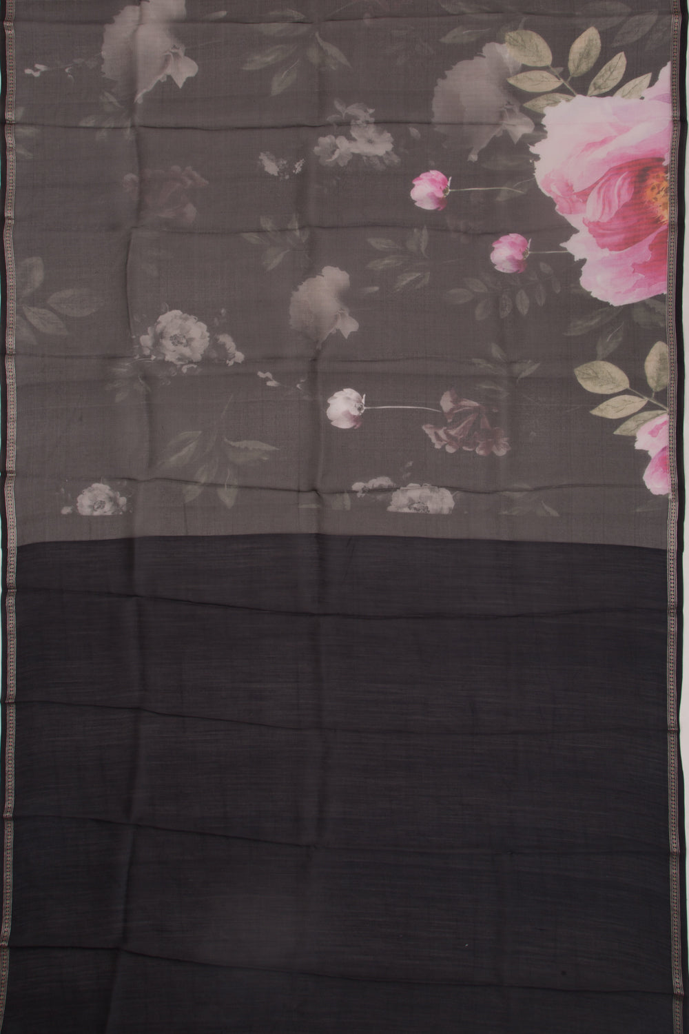 Organza Floral Printed Black Saree
