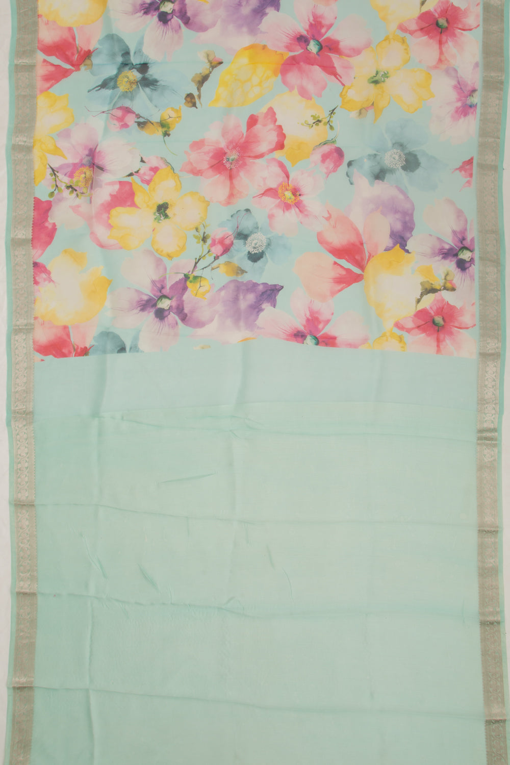 Organza Floral Printed Sea Green Saree