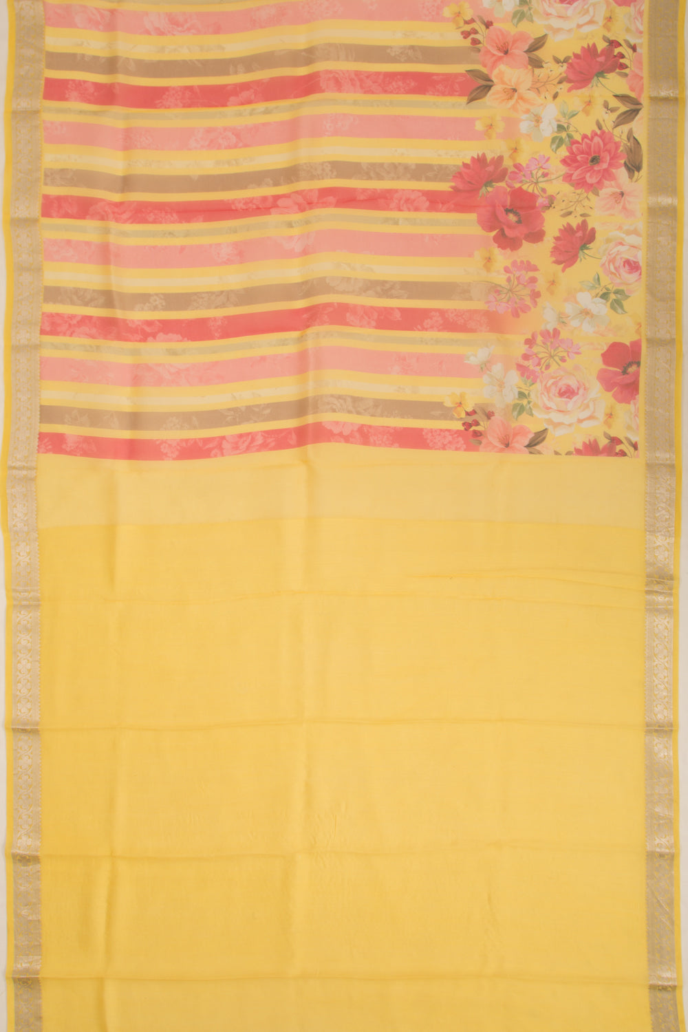 Organza Printed Yellow Saree