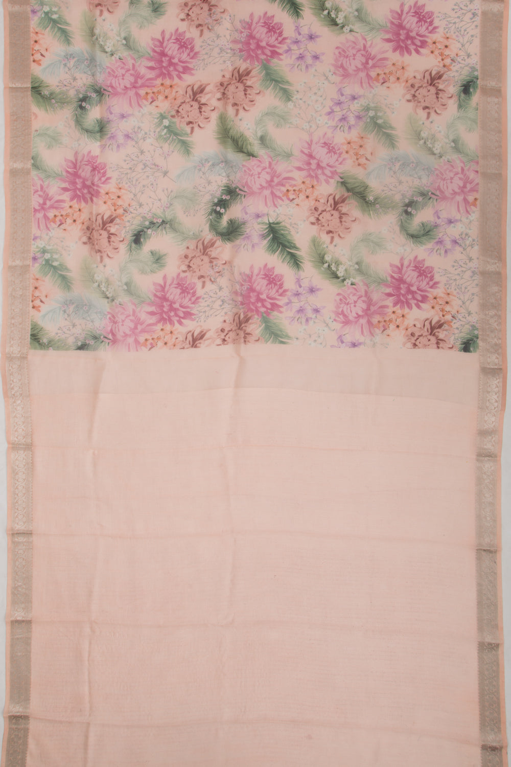 Organza Floral Printed Peach Saree