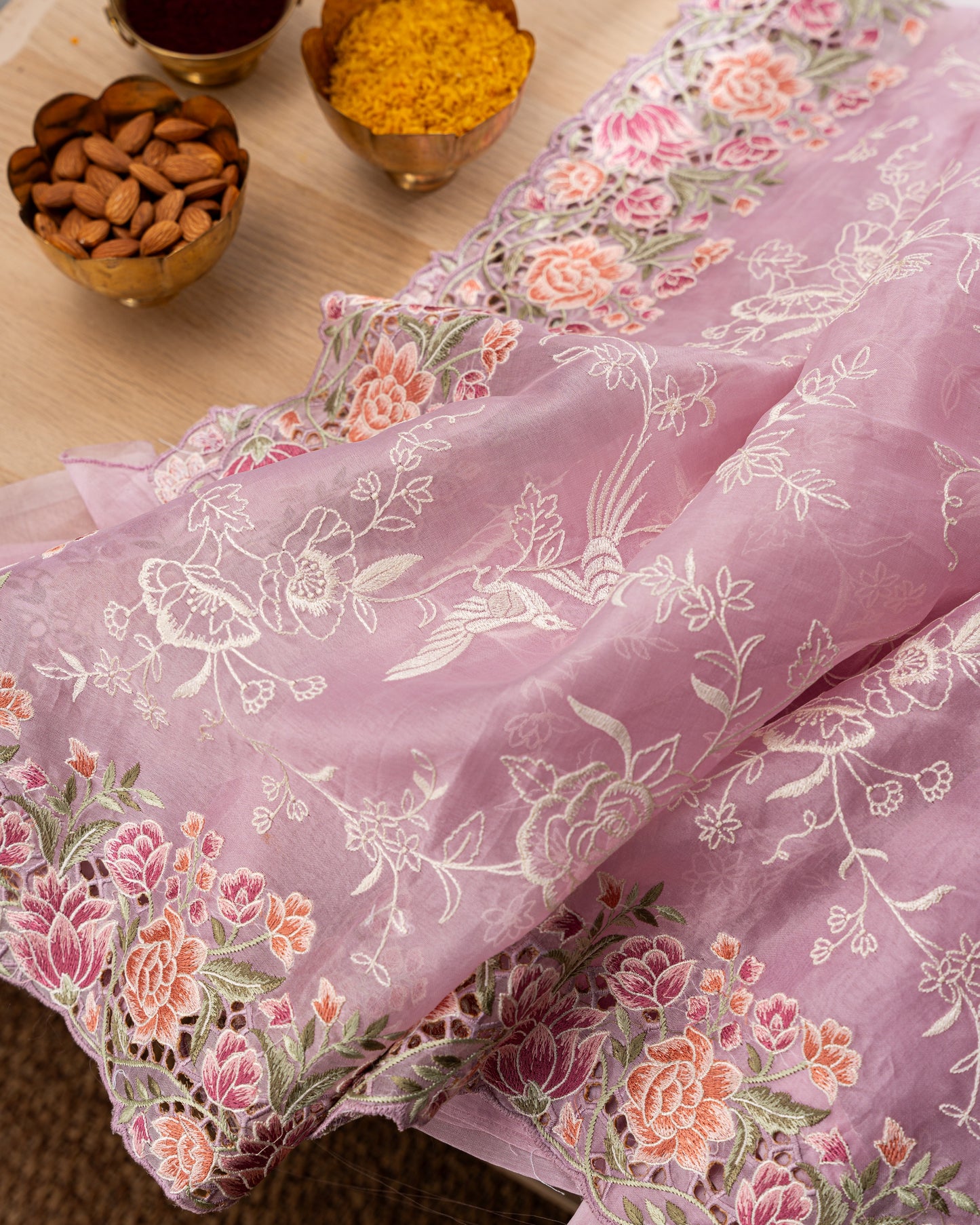 Organza Embroidery Pink Saree