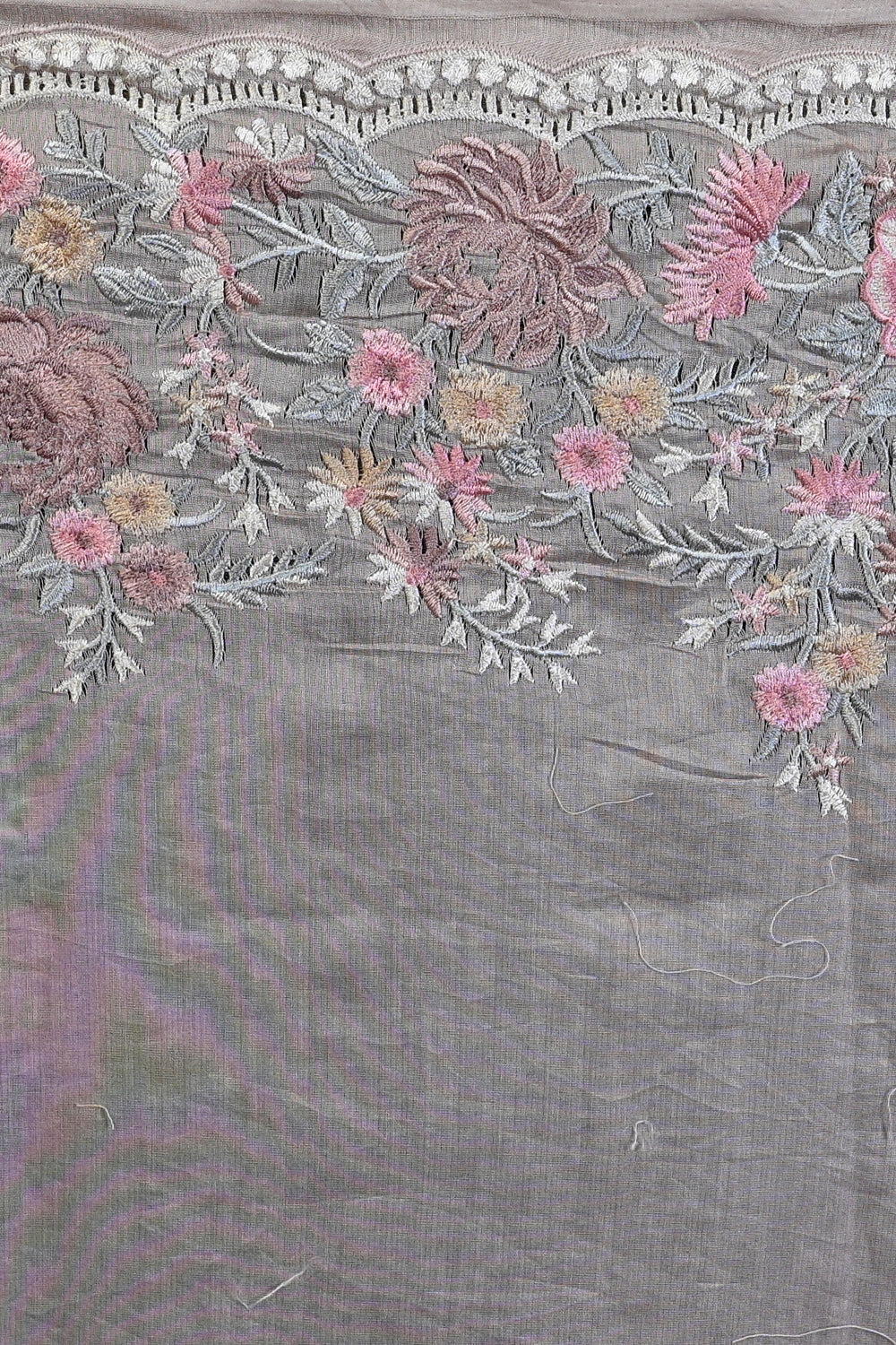 Organza Floral Embroidery Lilac Saree With Scallop Border
