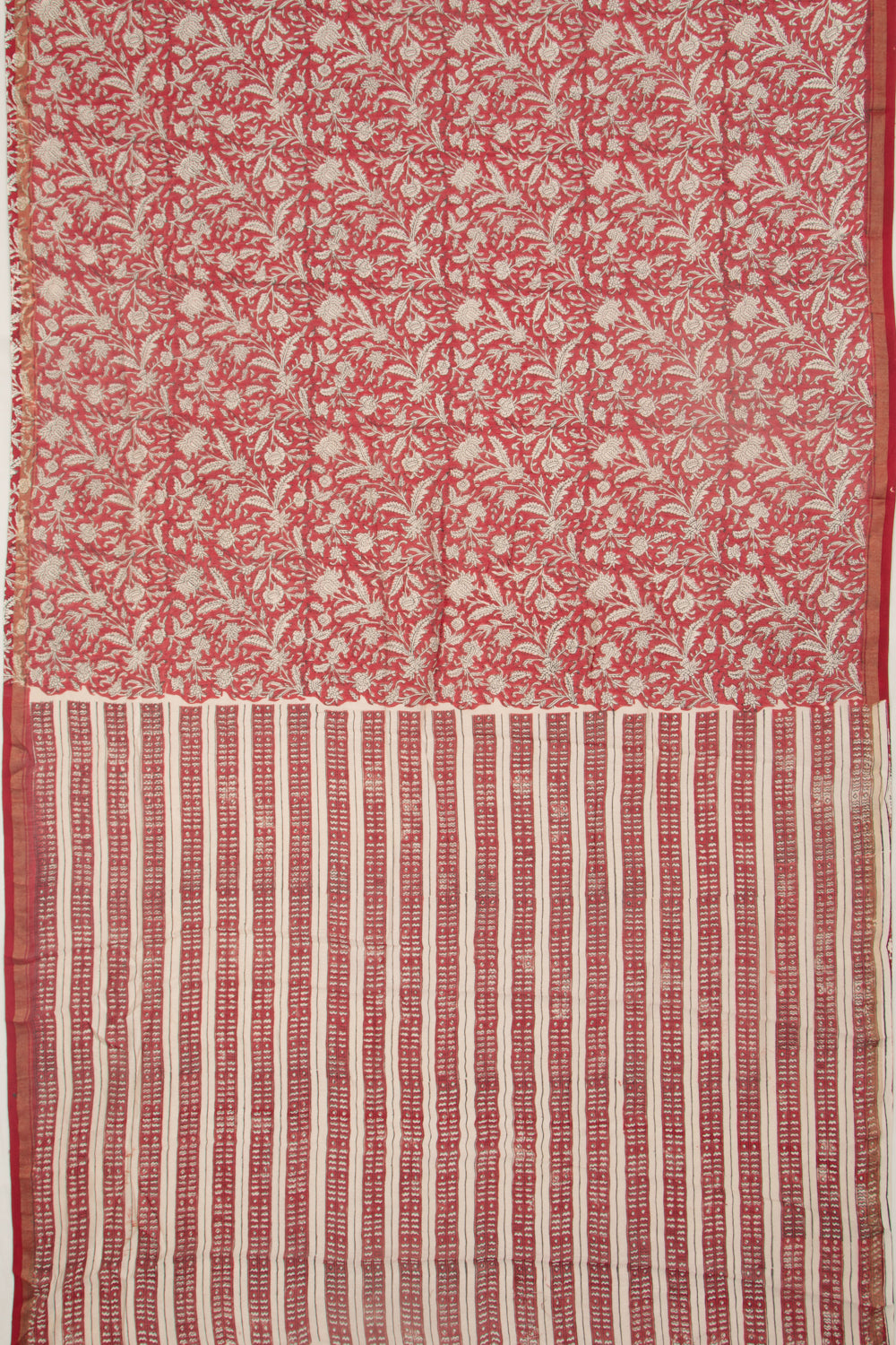 Chanderi Cotton Floral Printed Red Saree