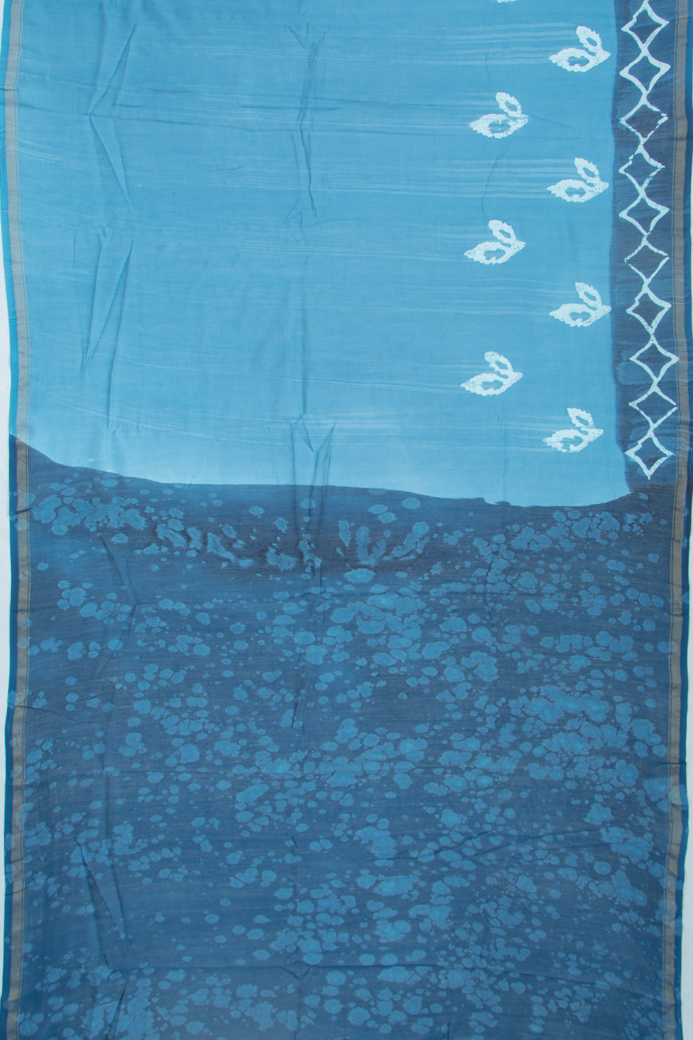 Chanderi Silk Batik Printed Blue Saree