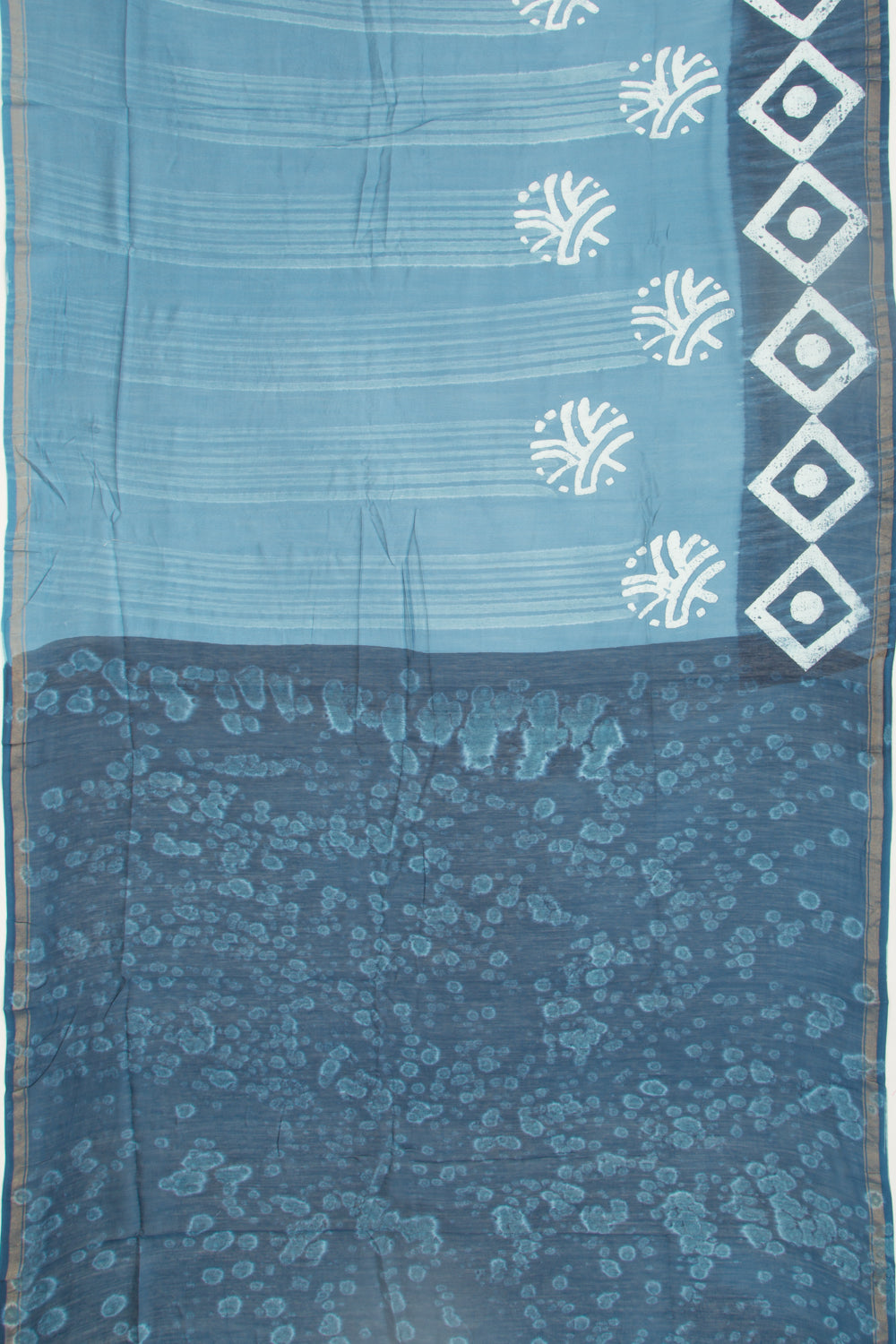 Chanderi Silk Batik Printed Pastel Blue Saree