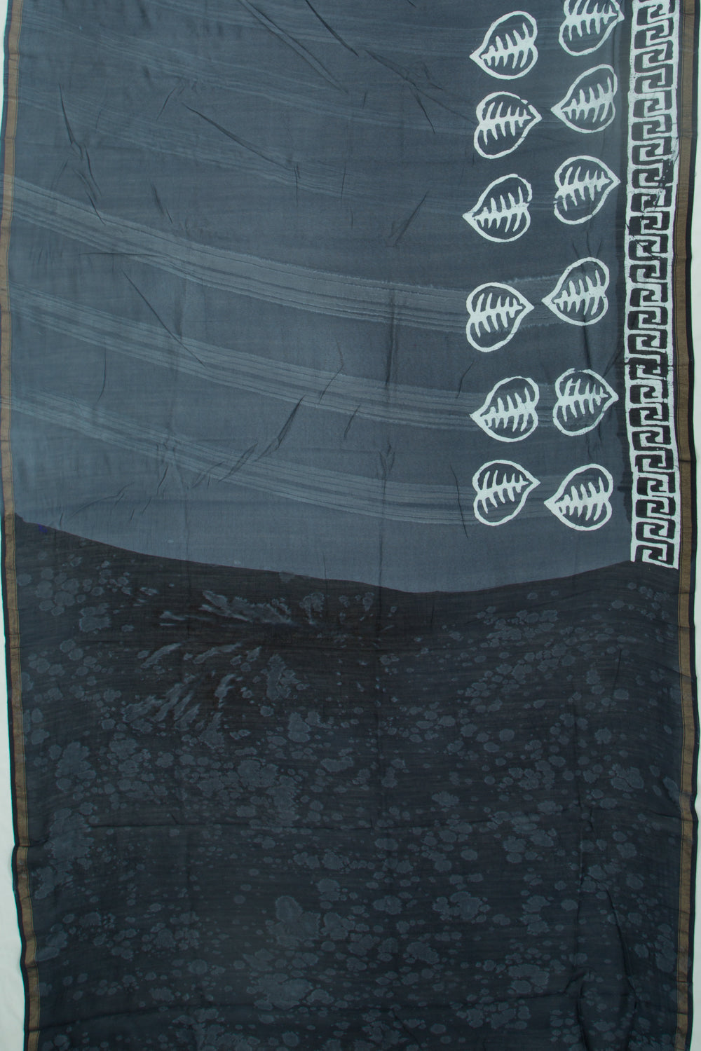 Chanderi Cotton Batik Printed Elephant Grey Saree