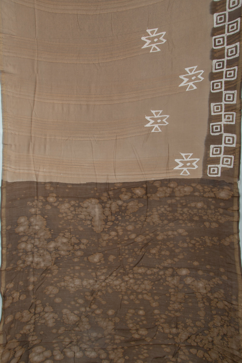 Chanderi Silk Batik Printed Beige Saree