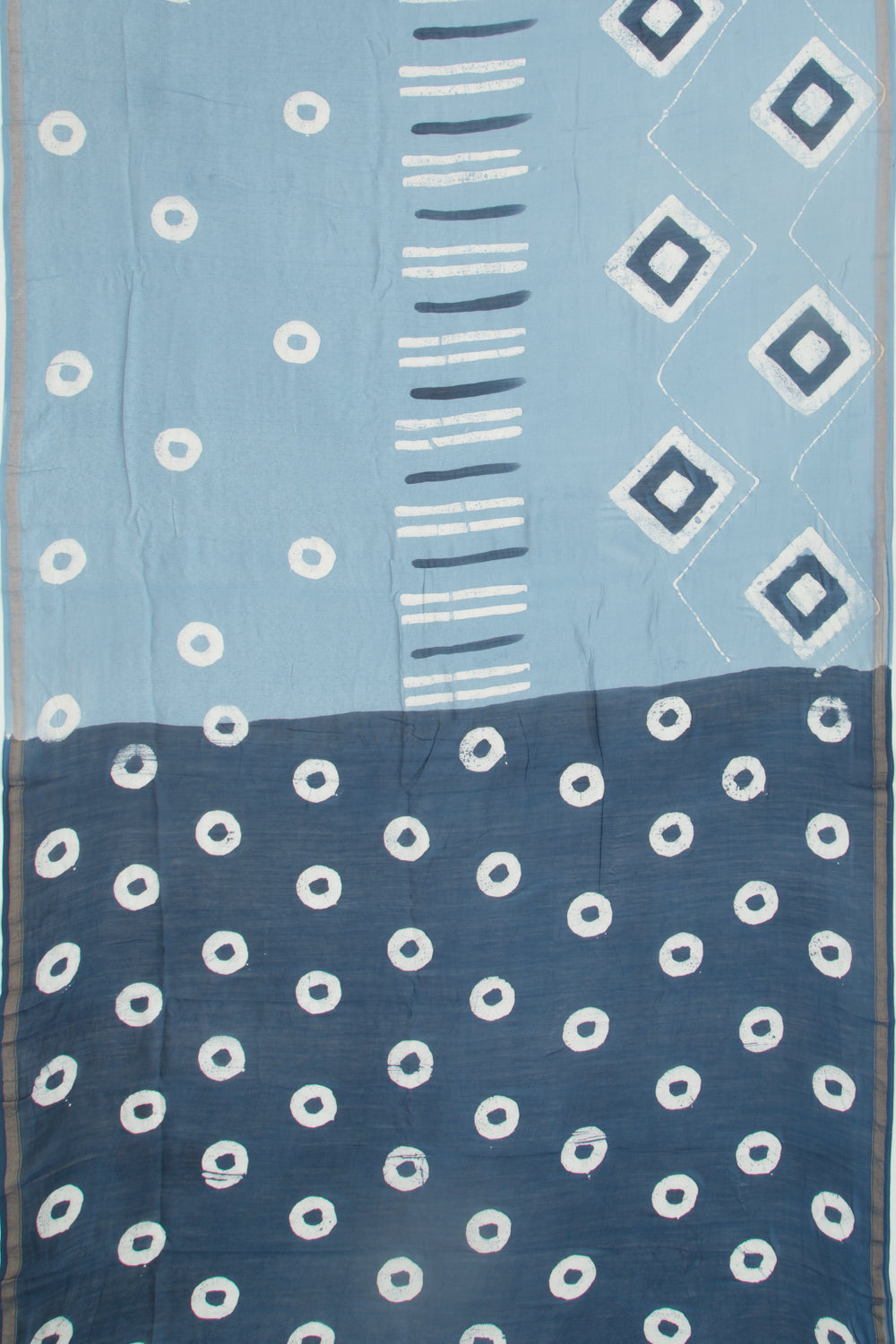 Chanderi Silk Batik Printed Pastel Blue Saree