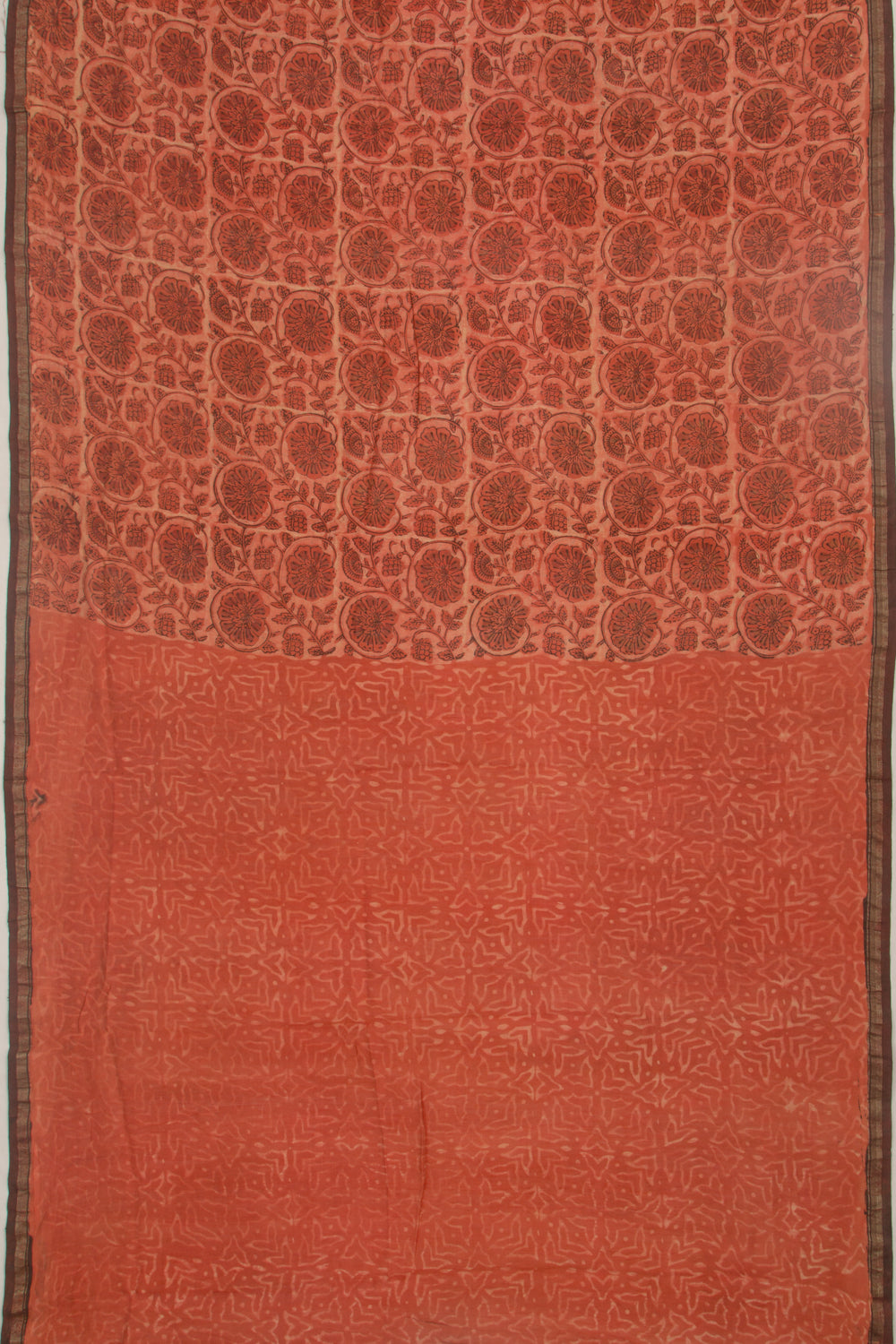 Chanderi Cotton Floral Printed Orange Saree