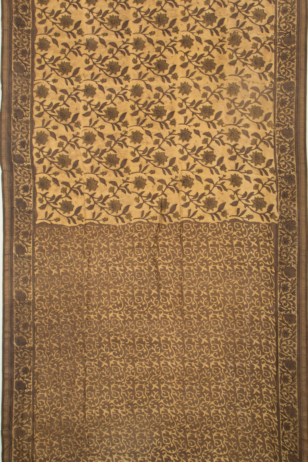 Chanderi Cotton Floral Printed Cream Saree