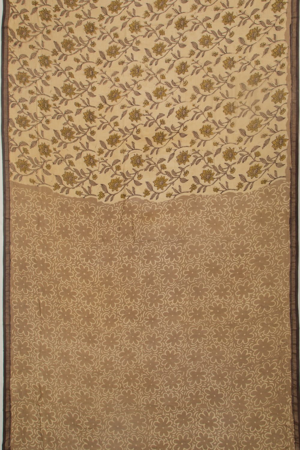 Chanderi Cotton Floral Printed Cream Saree