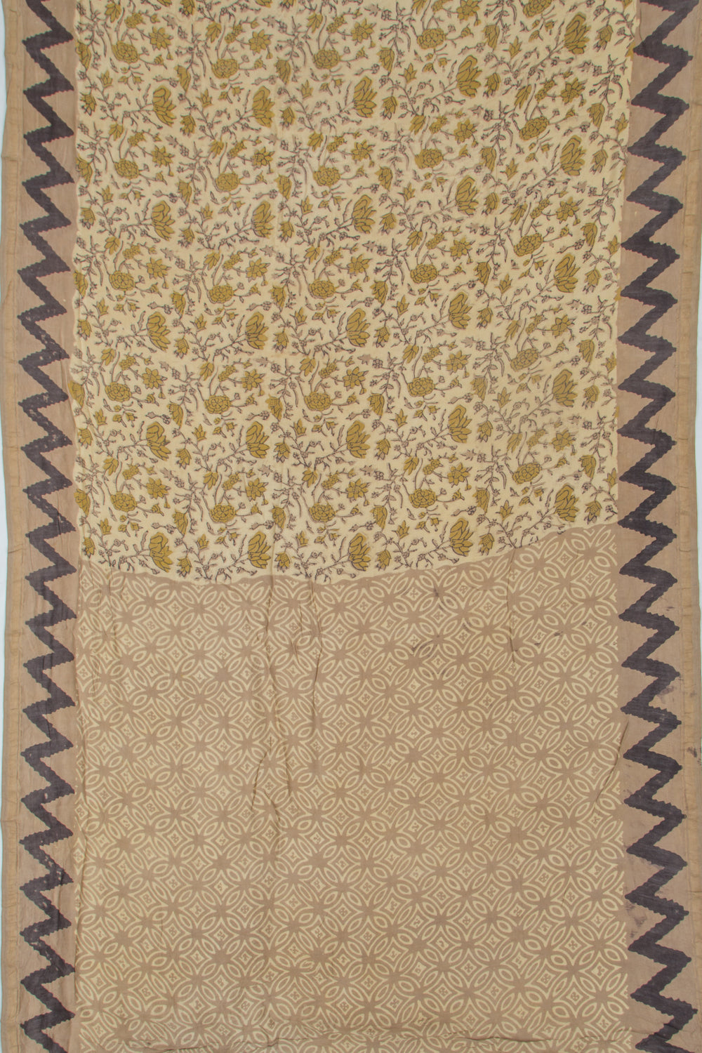 Chanderi Silk Floral Printed Cream Saree