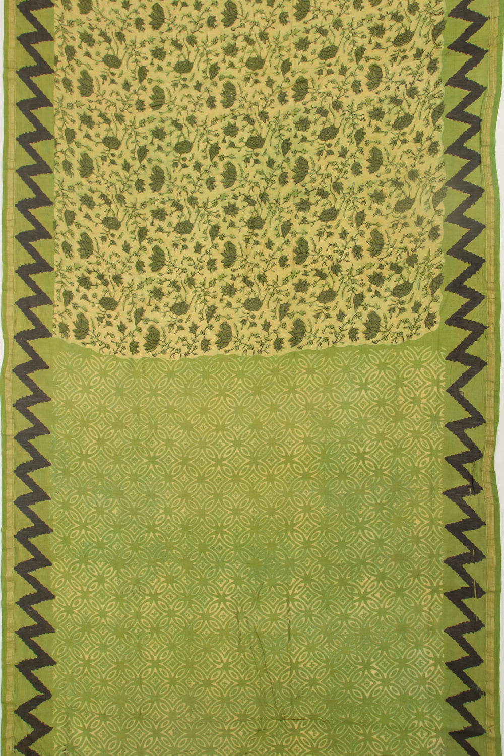 Chanderi Cotton Floral Printed Green Saree