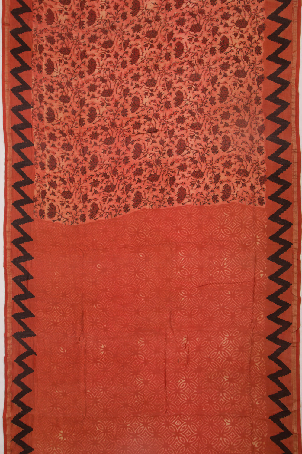 Chanderi Cotton Floral Printed Orange Saree