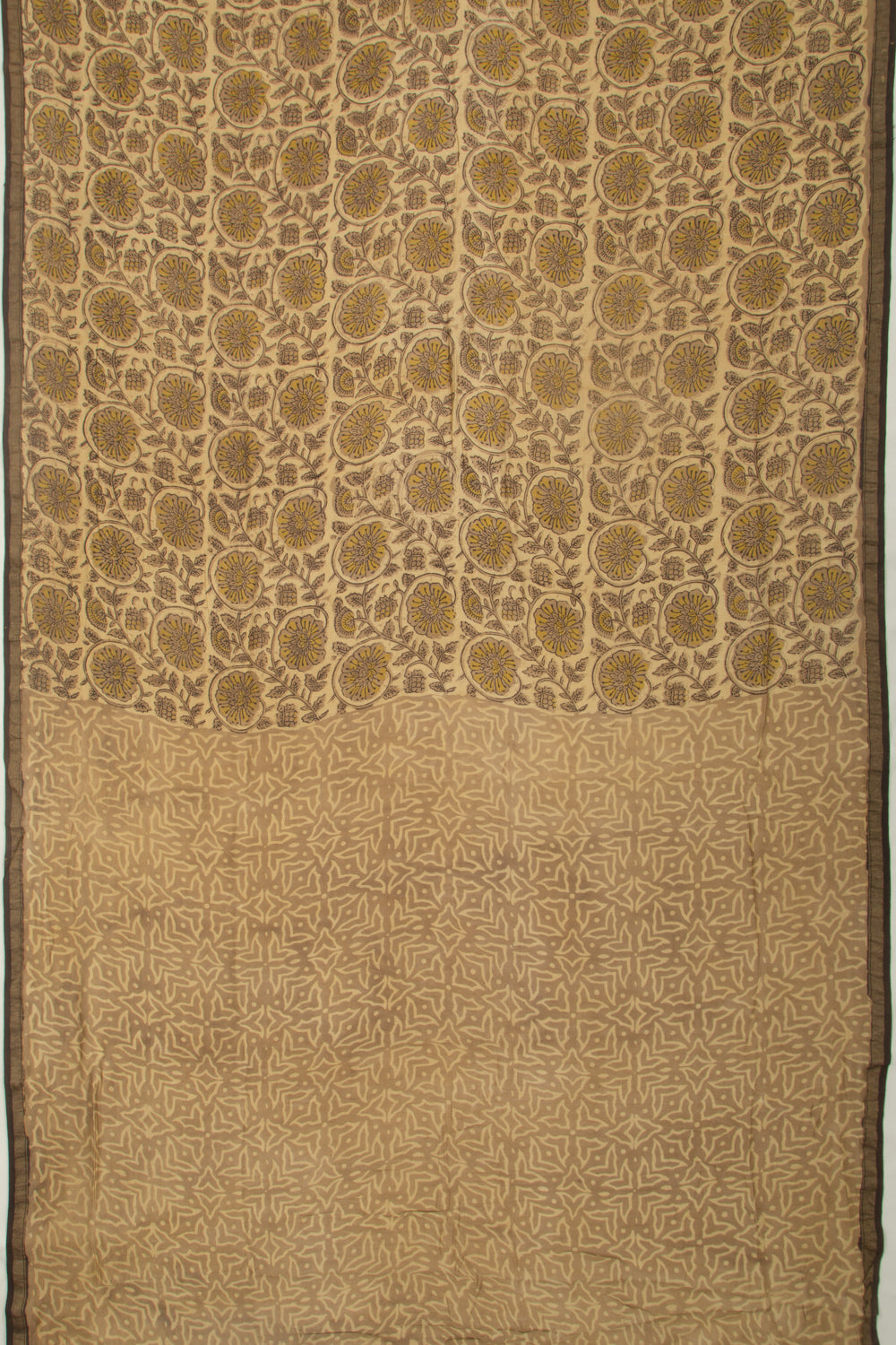 Chanderi Cotton Floral Printed Cream Saree