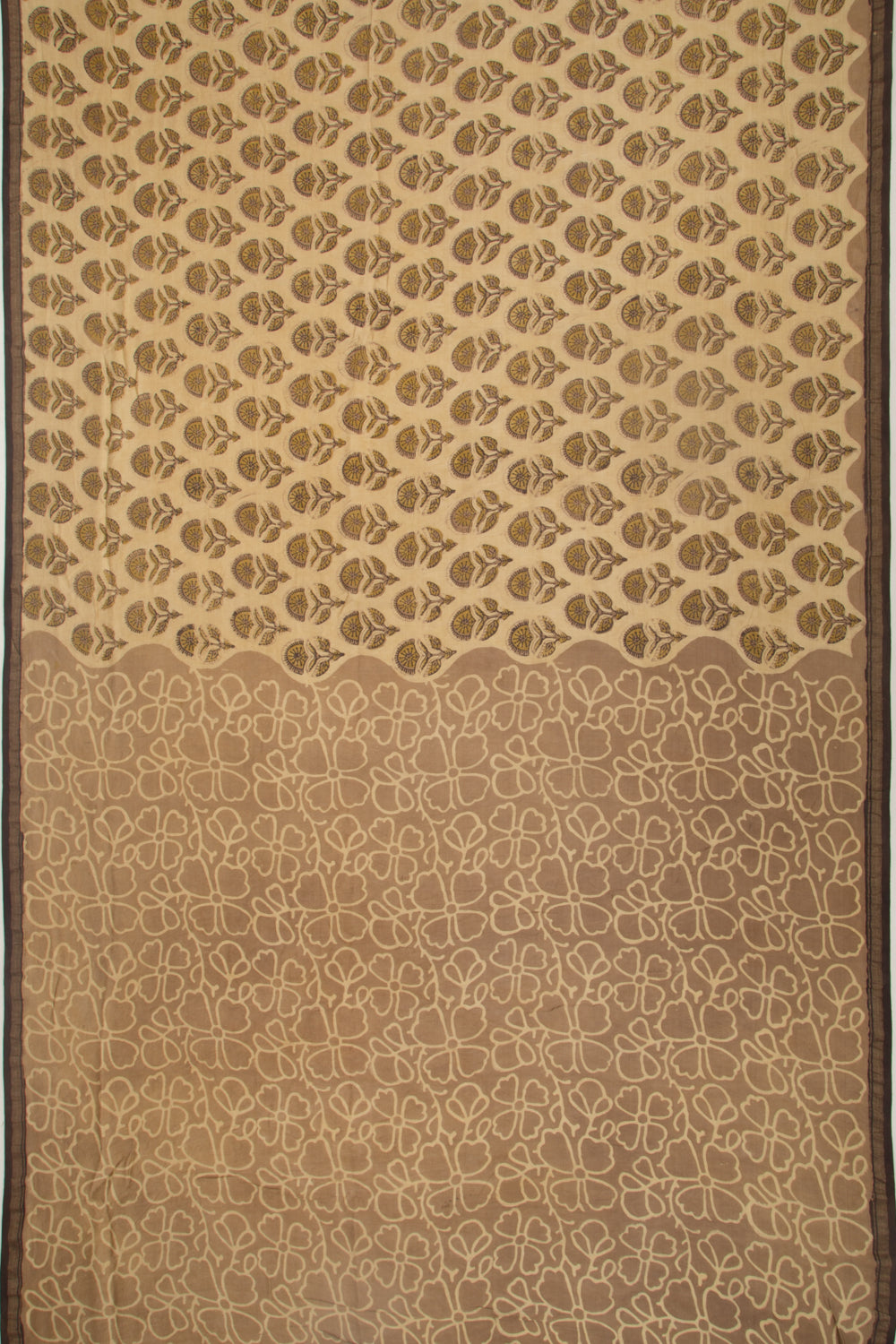 Chanderi Cotton Floral Printed Cream Saree