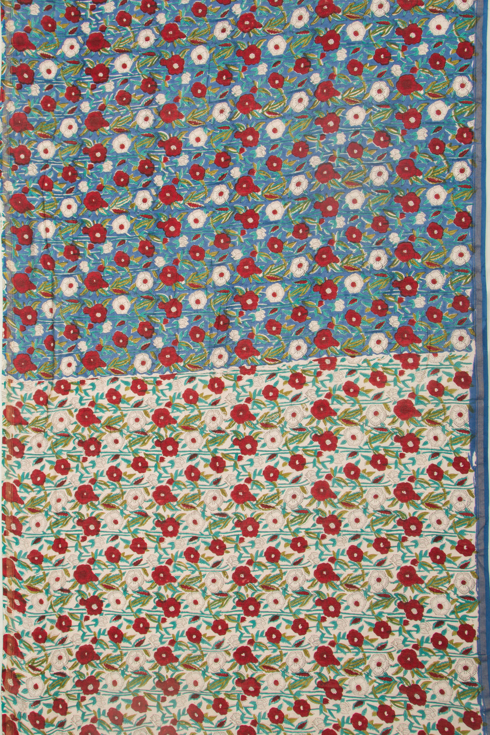 Chanderi Cotton Floral Printed Blue Saree