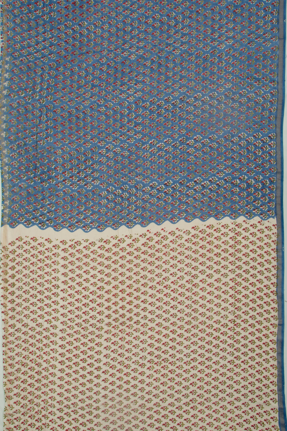 Chanderi Cotton Floral Printed Blue Saree