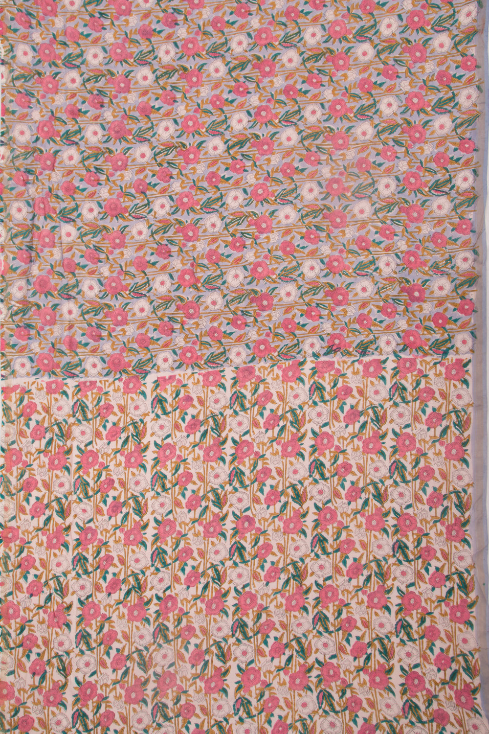 Chanderi Cotton Floral Printed Pastel Blue Saree