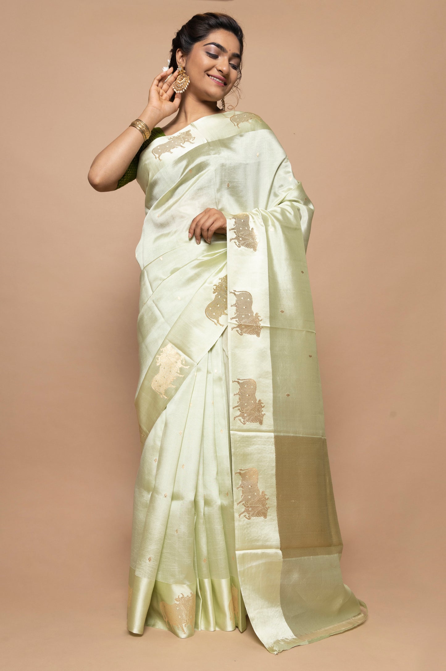 Banarasi Silk Katan Butta Pista Green Saree