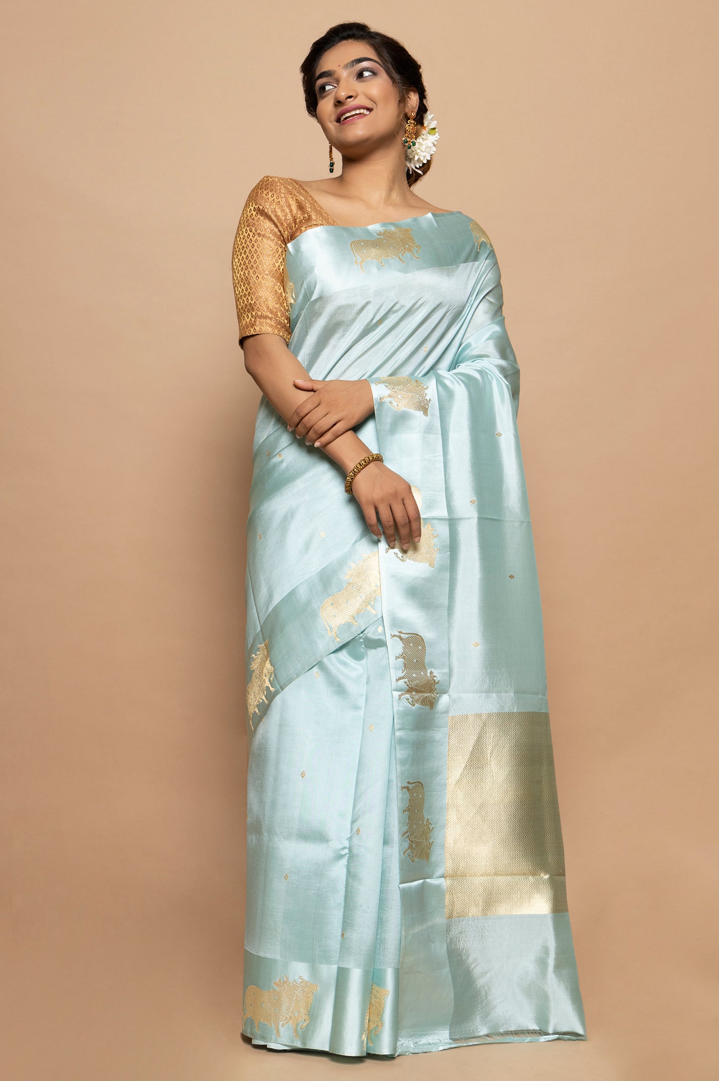 Banarasi Silk Katan Butta Pastel Blue Saree