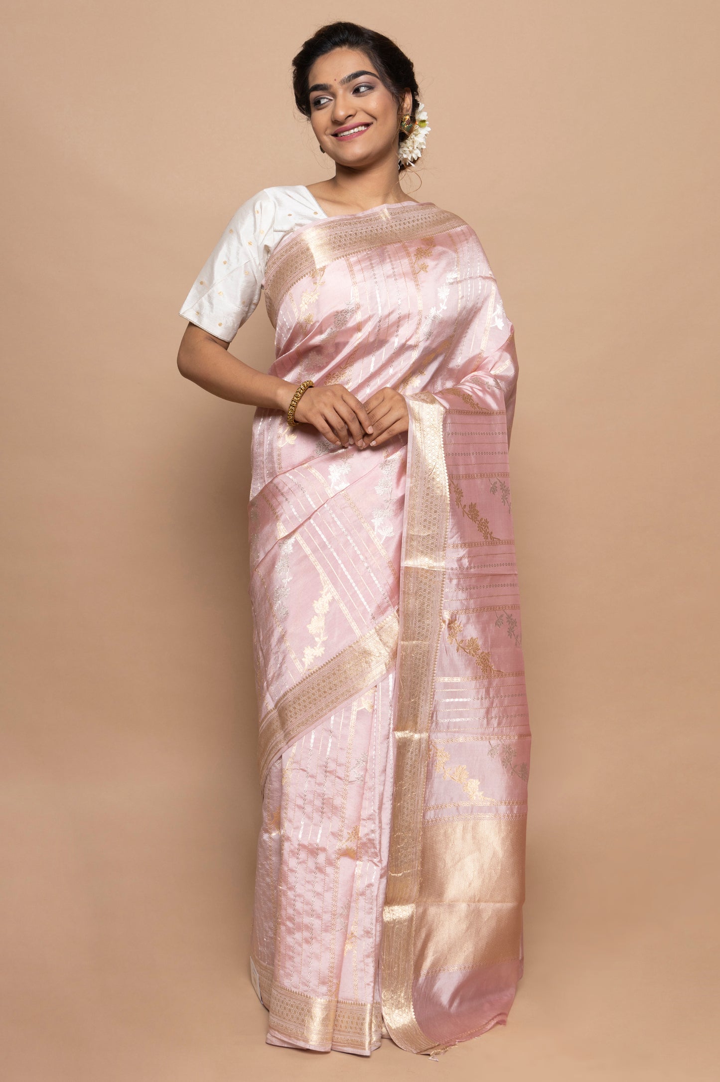 Banarasi Silk Katan Brocade Baby Pink Saree
