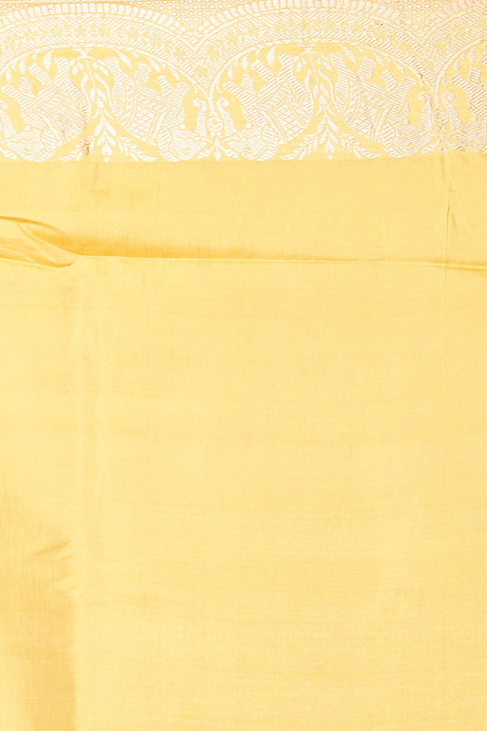 Banarasi Silk Vertical Lines Yellow Saree With Scallop Border