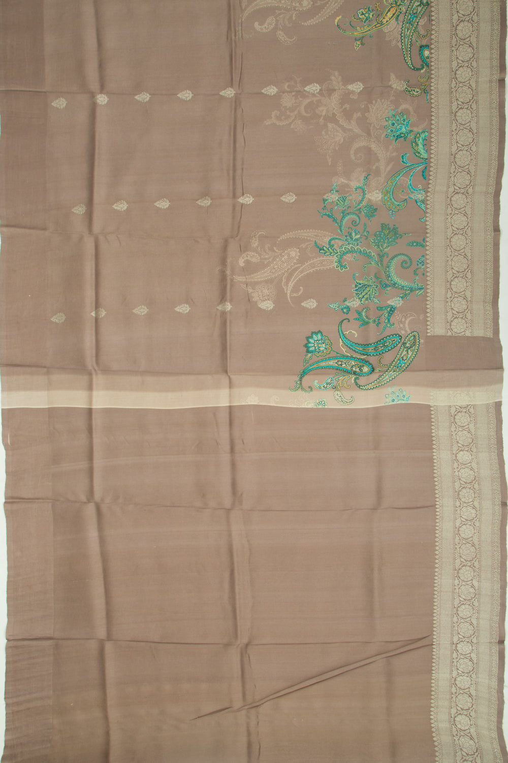 Tussar Floral Printed And Butta Snuff Saree