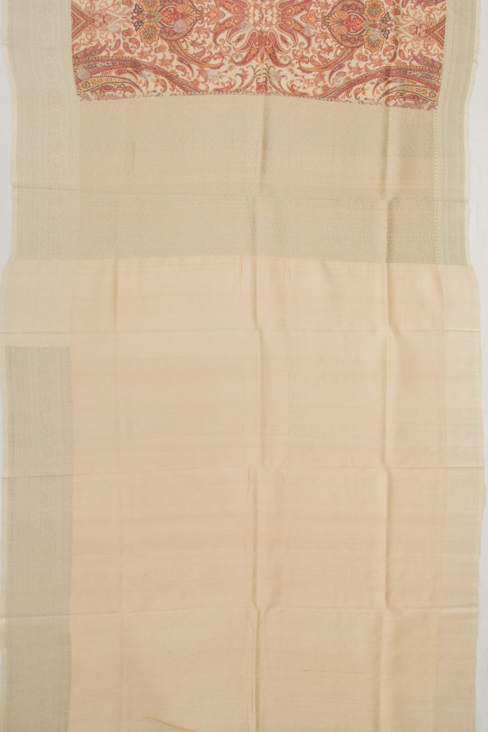 Tussar Floral Printed Cream Saree