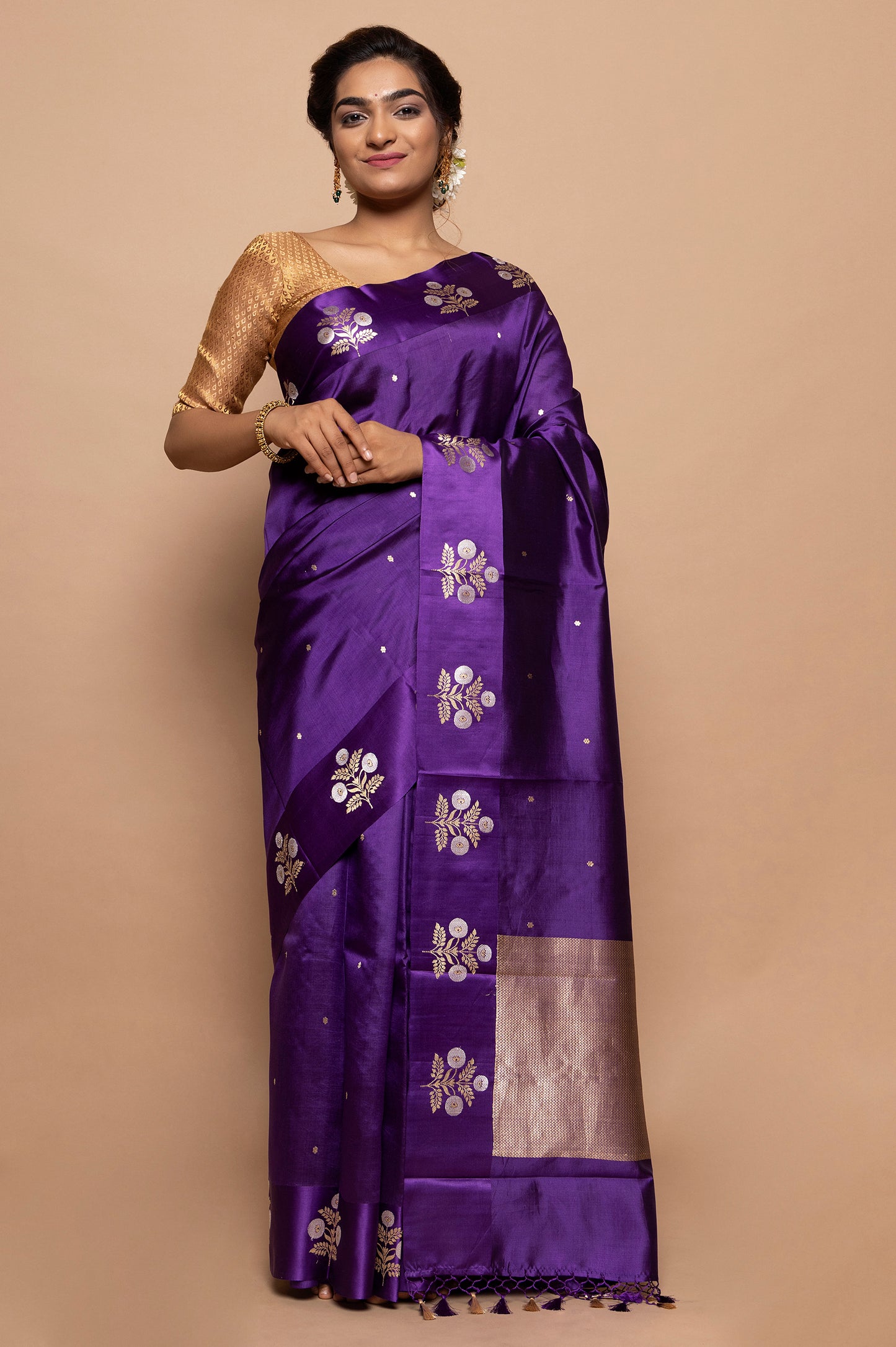 Banarasi Silk Butta Violet Saree