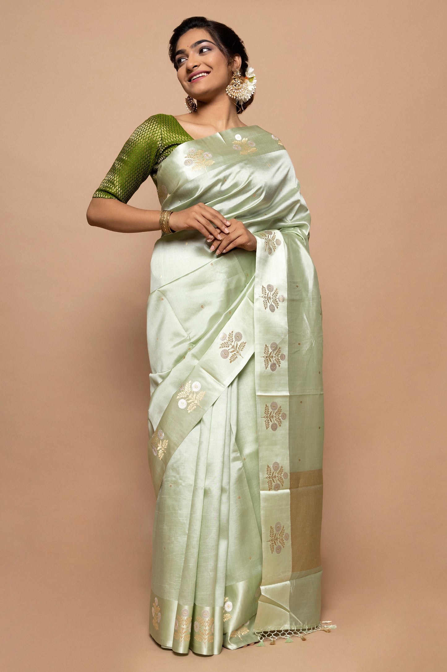 Banarasi Silk Butta Pastel Green Saree