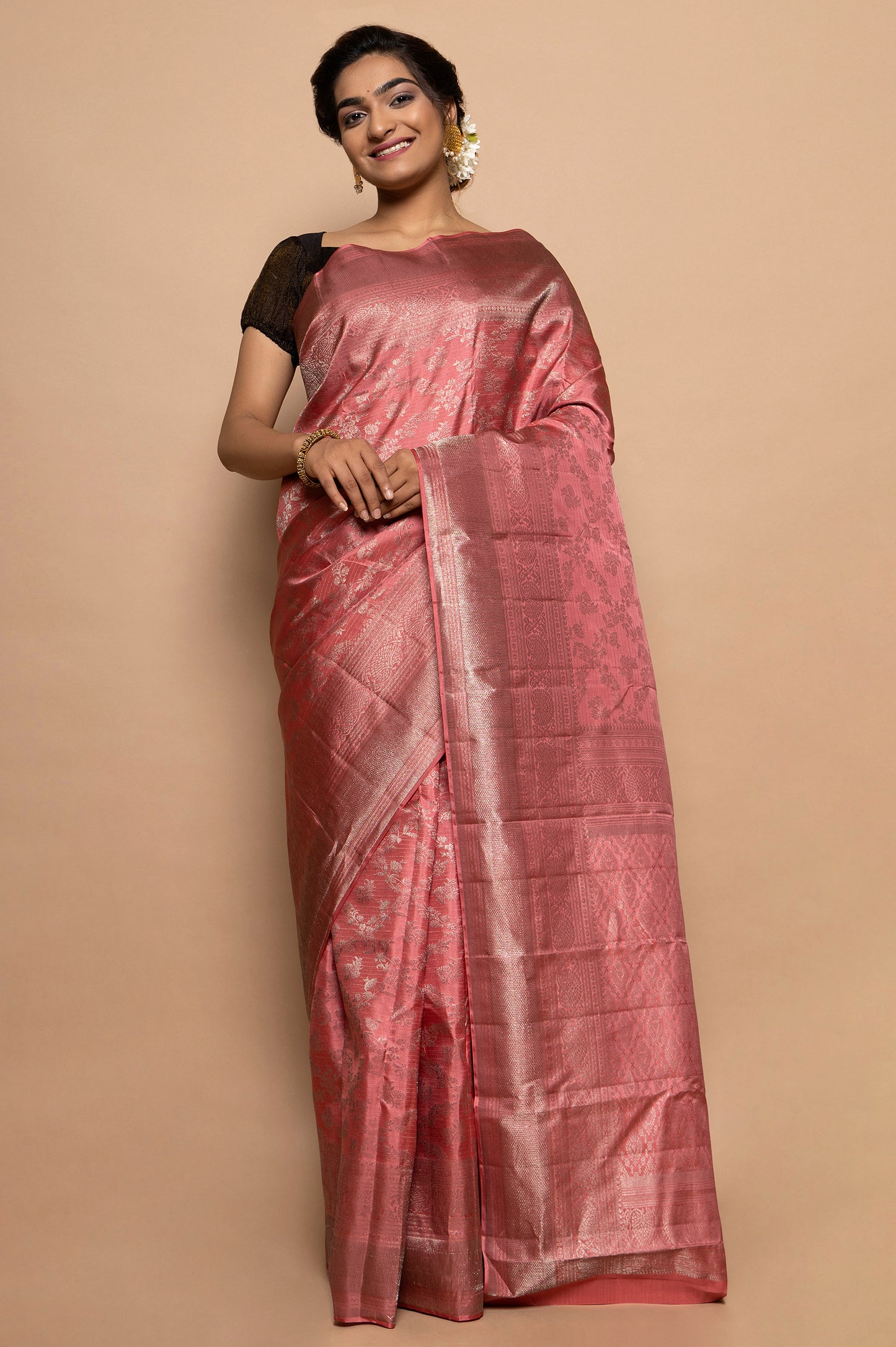 Taranga Kanchi SIlk Jaal Pink Saree