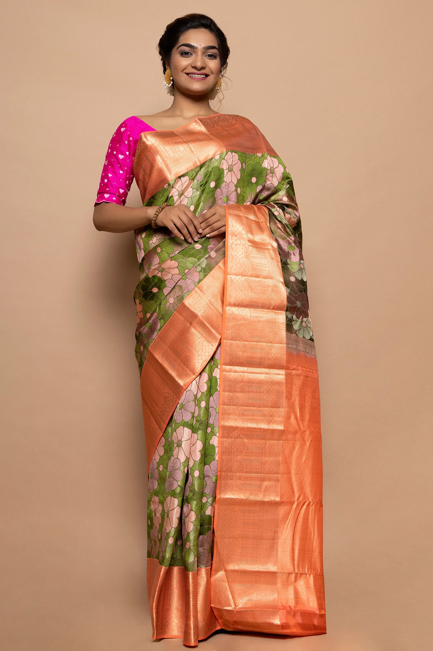 Taranga Kanchi Silk Floral Printed Green Saree