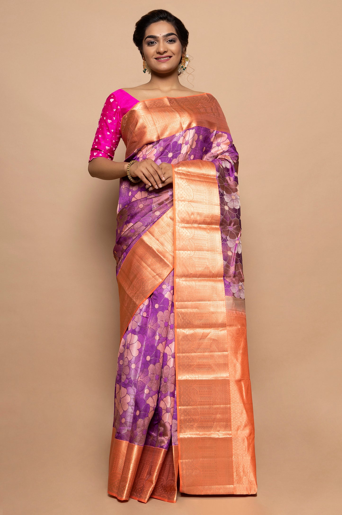 Taranga Kanchi Silk Floral Printed Violet Saree