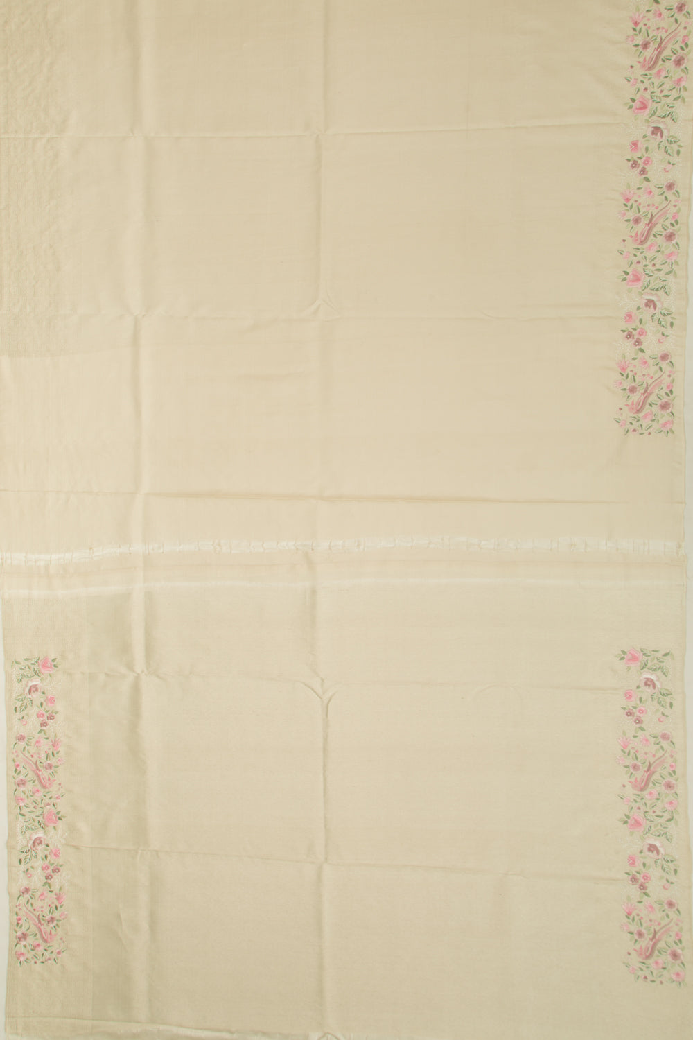 Kanchipuram Silk Floral Embroidery Cream Saree