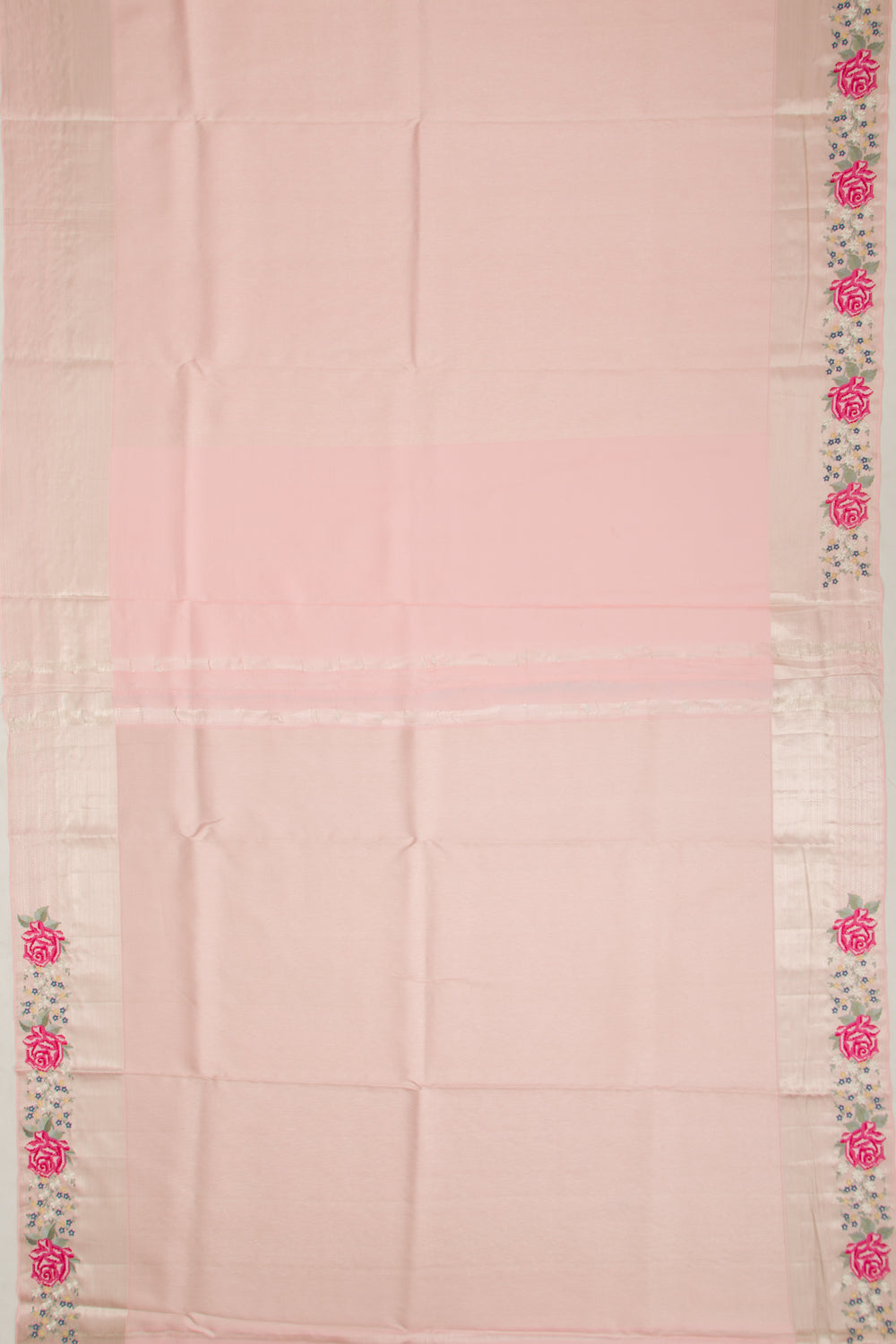Kanchipuram Silk Floral Embroidery Border Pink Saree