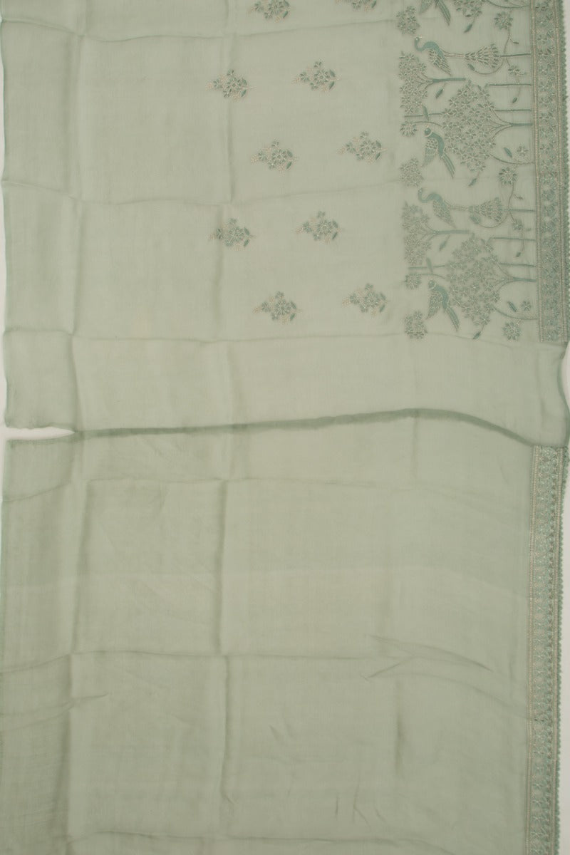 Organza Floral Embroidery Saga Green Saree