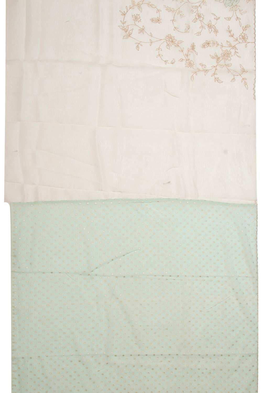 Organza Floral Embroidery White Saree With Scallop Edge