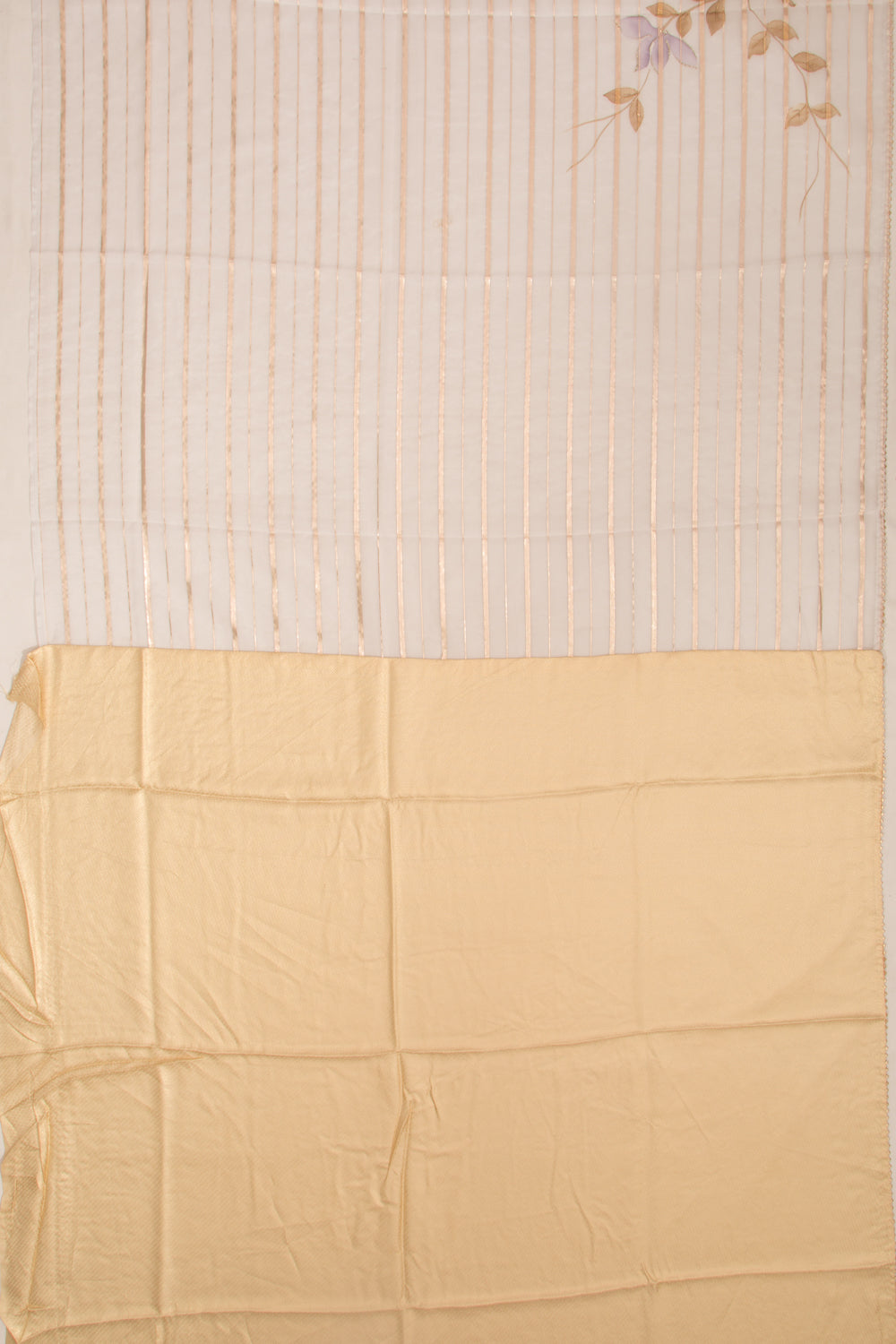 Organza Lines And Printed Off White Saree