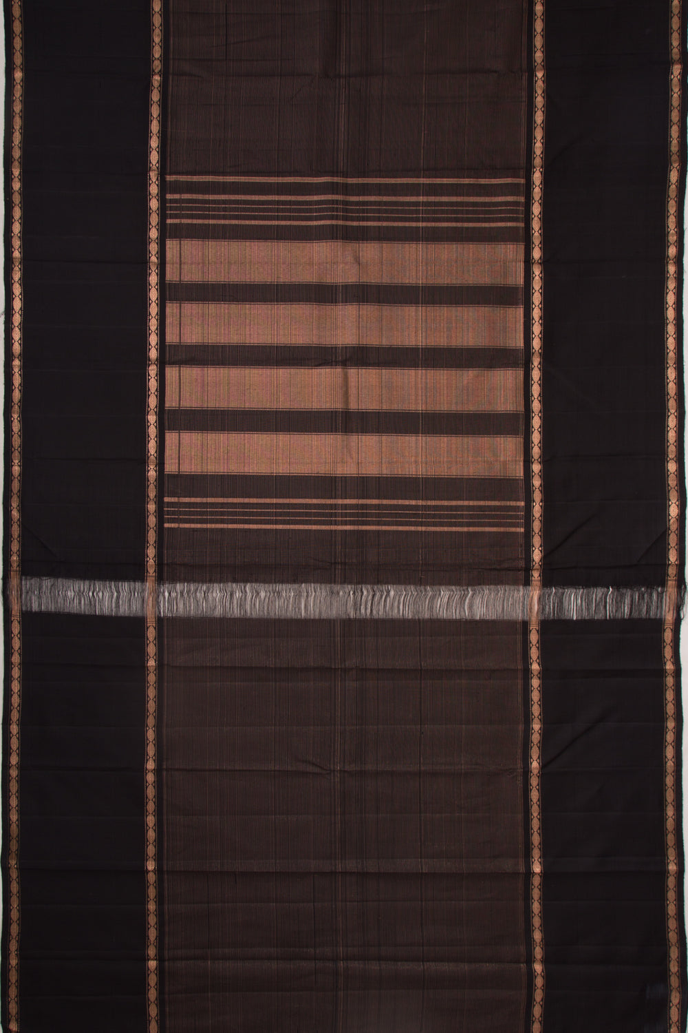 Kanchipuram Silk Horizontal Lines Black Saree