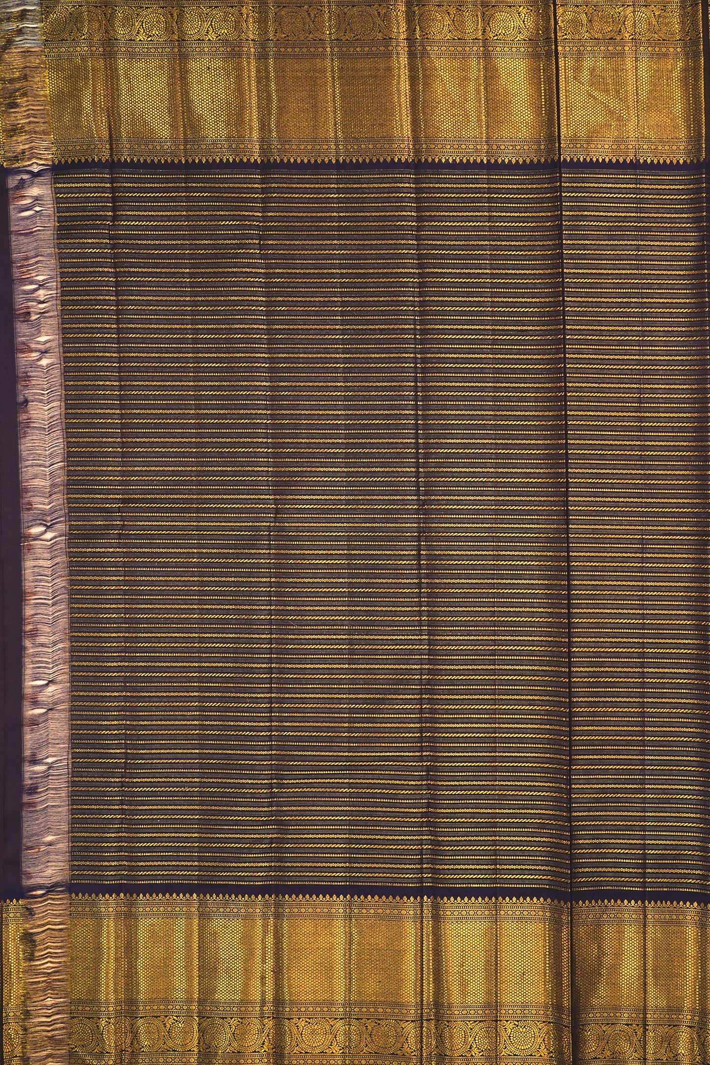 Kanchipuram Silk Horizontal Lines Peach Saree